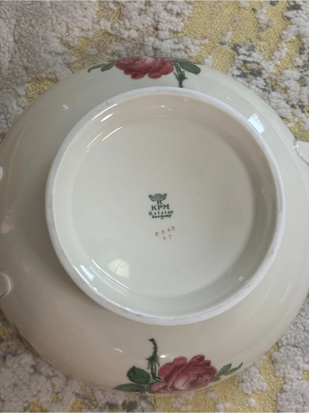 Vintage KPM Krister Germany Porcelain Covered Vegetable Tureen Pink Rose Gold